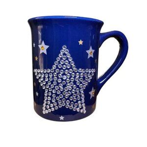 Sparkly Rhinestone Star Blue Mug Shine Bright Positive Message NEW In Gift Box